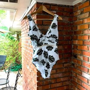 Palm leaf tropical one piece bathing suit